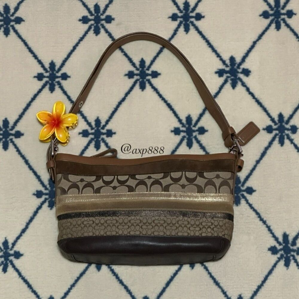 Coach Y2K 2007 Striped Patchwork Convertible Shoulder Bag F11528 - Brown